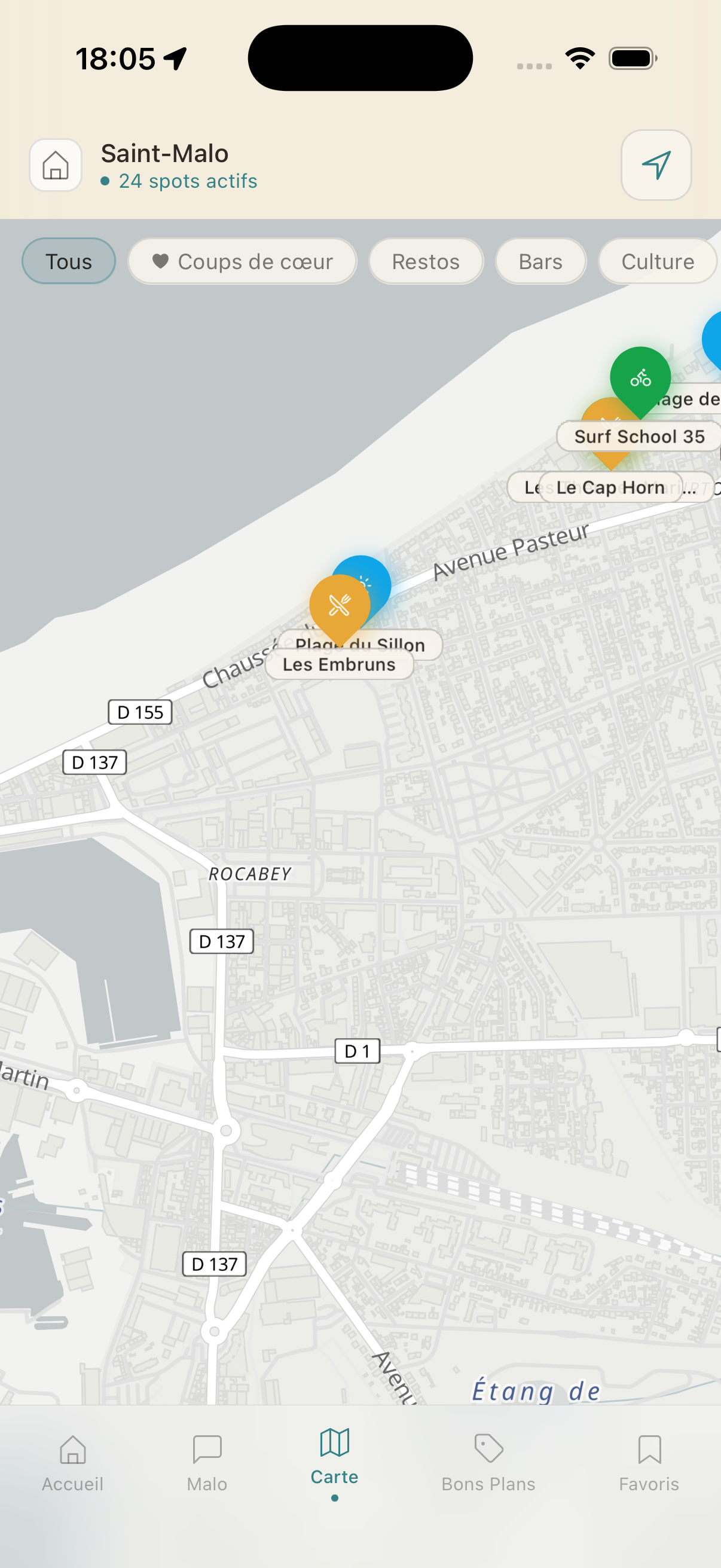 L'accueil avec carte, le chat avec Malo, l'exploration et les bons plans 3